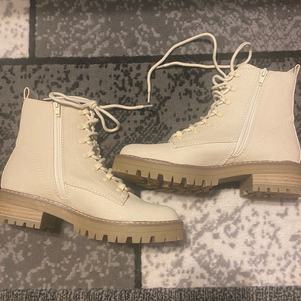 Cream Combat Boots